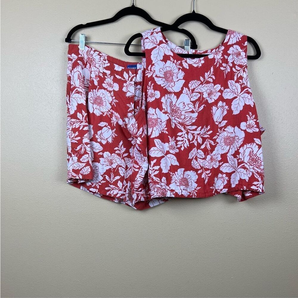 Old Navy Short Top Set Linen Cotton Blend Floral Pockets Top XL Short XXL